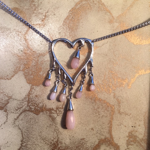 Genuine Pink Opal Heart Platinum/Sterling - Picture 2 of 6